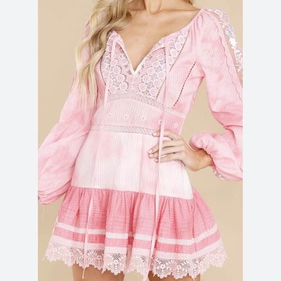 LoveShackFancy Chelie Pink Lace Long Sleeve Dress - Picture 6 of 8